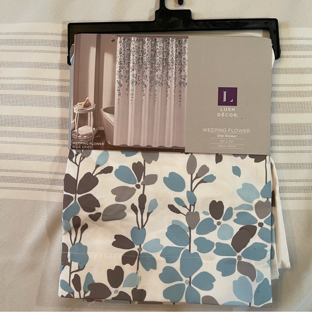 Blue and Gray Floral Accent Curtains